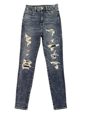 American Eagle Curvy Super High Rise Jegging Jeans Distressed Stretch Size 0